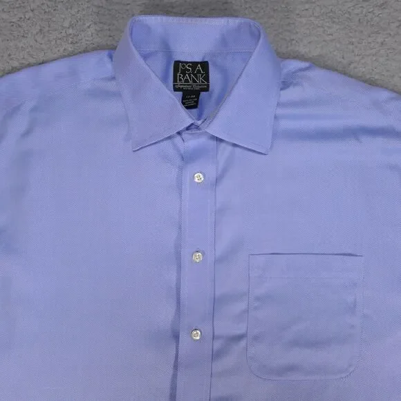 Jos A Bank Signature Button Shirt Men 17 - 33 Blue Button Up Long Sleeve - Picture 6 of 16